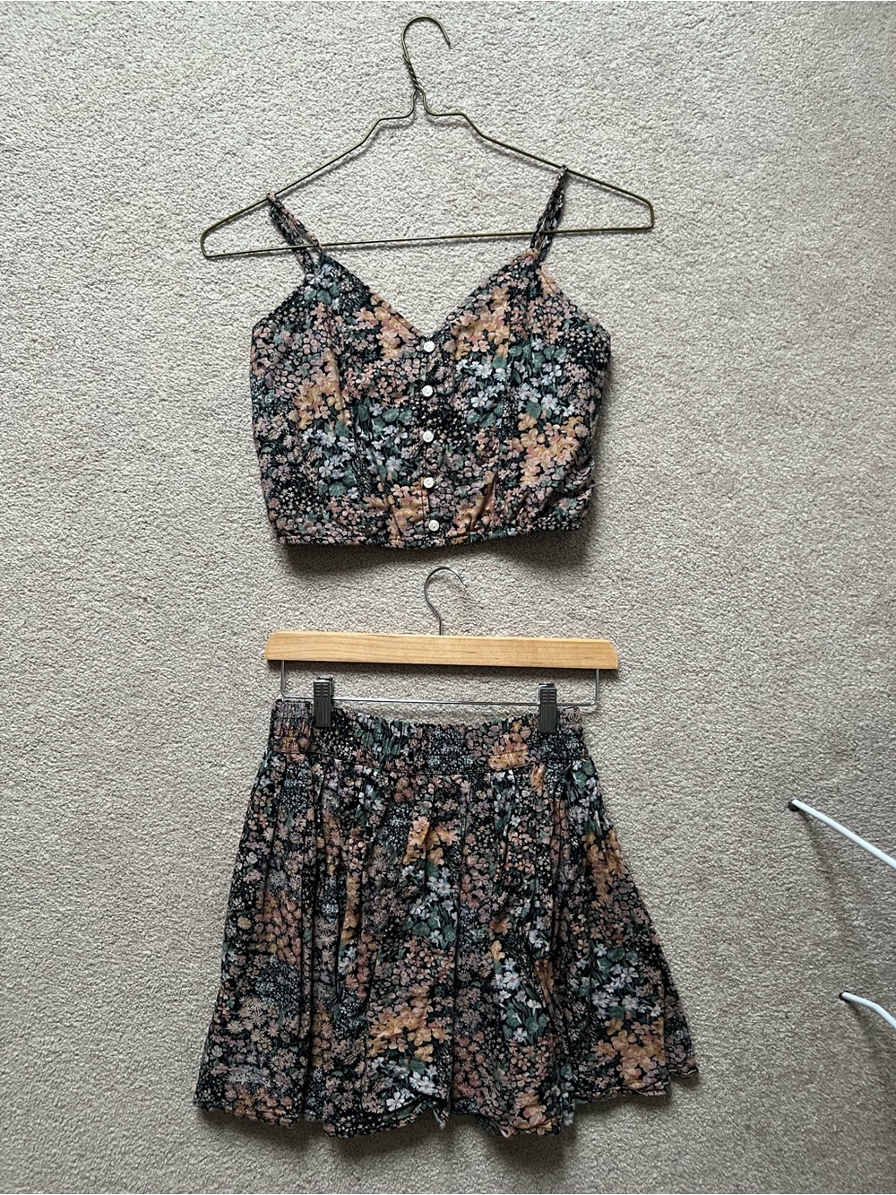 2 Piece Floral A-Line Mini Skirt and Strappy Top